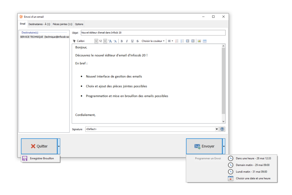 gestion des emails, client de messagerie email dans le CRM Infocob 20.