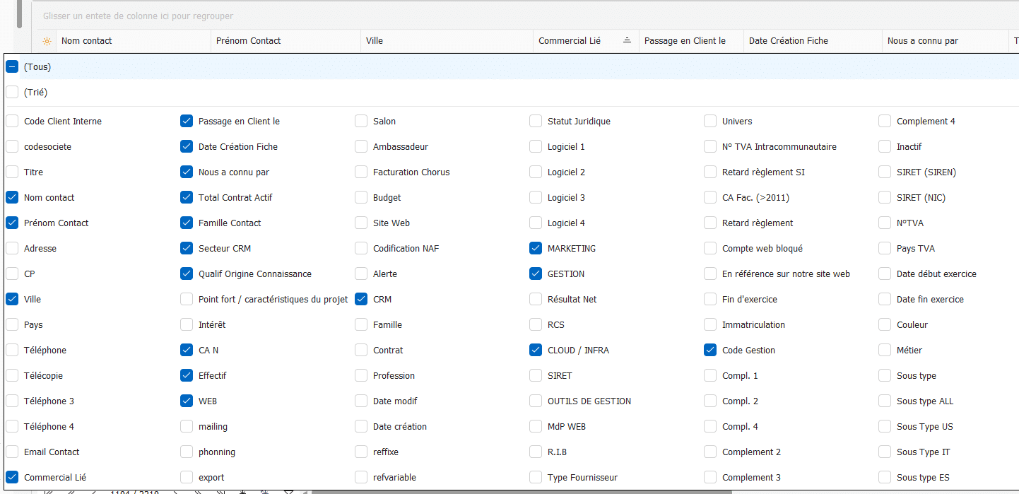 Filtrer les tableaux dans infocob CRM